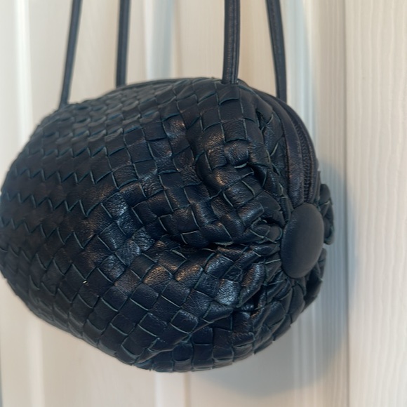 The Brio Navy Blue Woven Leather Shoulder Bag - Picture 3 of 11